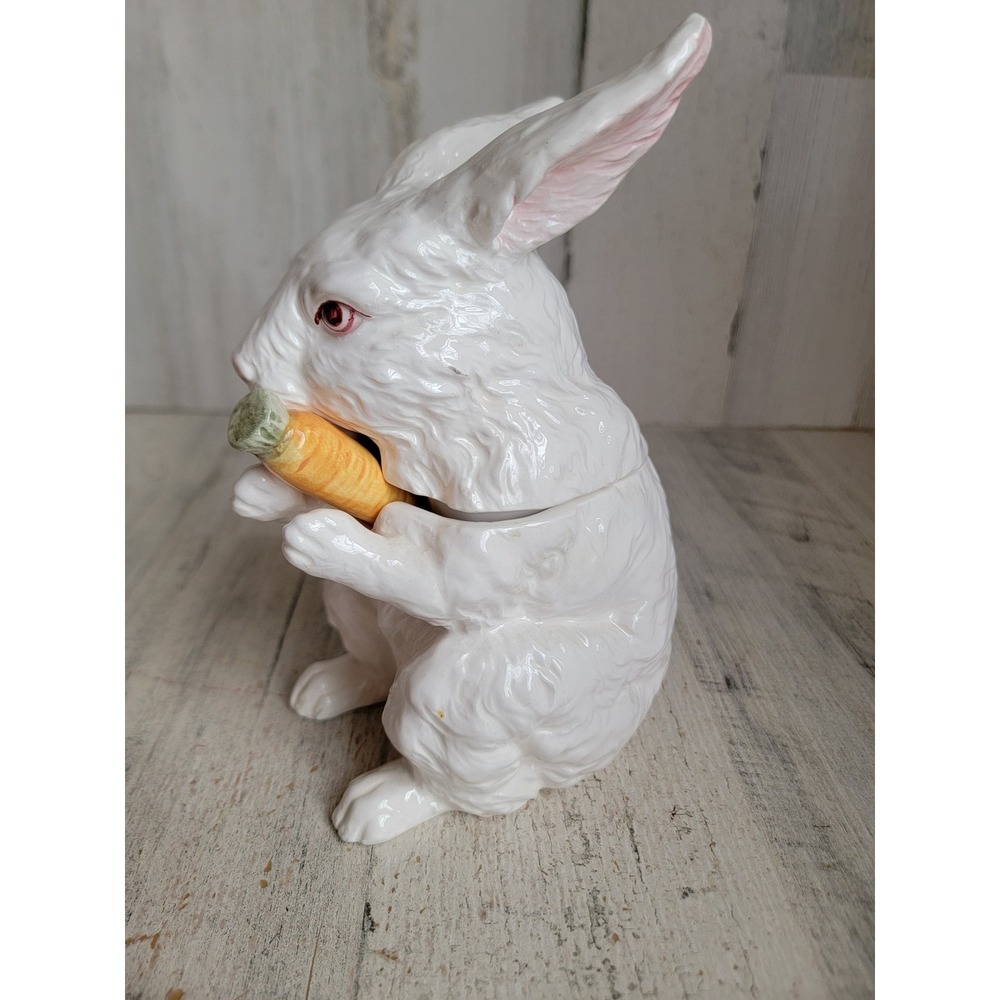 Vintage rabbit carrot spoon ceramic container Easter spring home decor